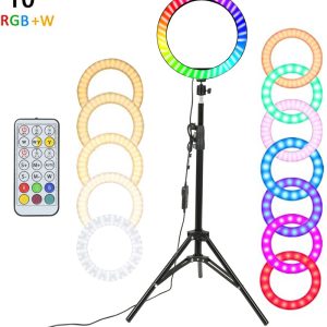 10" RGB LED Ring Light Selfie Photographic Lighting Colorful Ring Lamp Dimmable with Control Stand