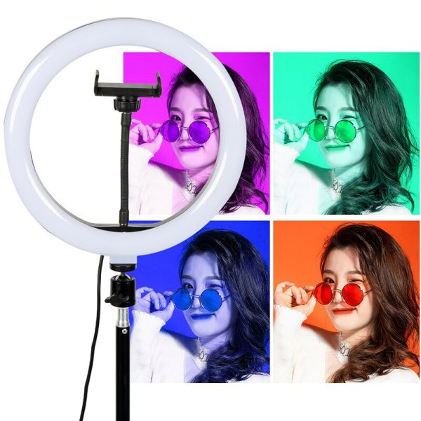 10" RGB LED Ring Light Selfie Photographic Lighting Colorful Ring Lamp Dimmable with Control Stand