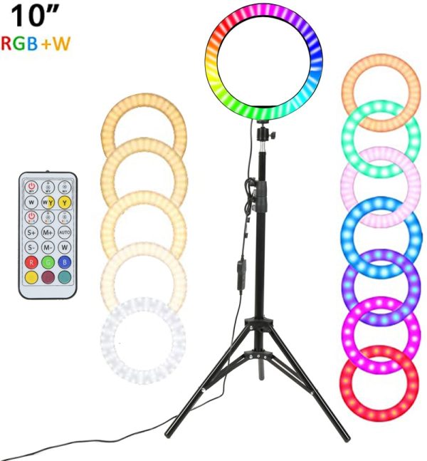 10" RGB LED Ring Light Selfie Photographic Lighting Colorful Ring Lamp Dimmable with Control Stand