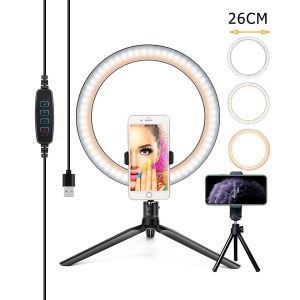 26/16CM Photography Lighting Phone Ringlight Tripod Stand Photo Led Selfie Remote Control