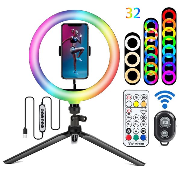 26CM RGB Fill Photography Lighting Phone Ringlight Tripod Stand Photo Led Selfie Remote Control