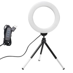 6inch Mini LED Desktop Video Ring Light Selfie Lamp With Tripod Stand USB Plug