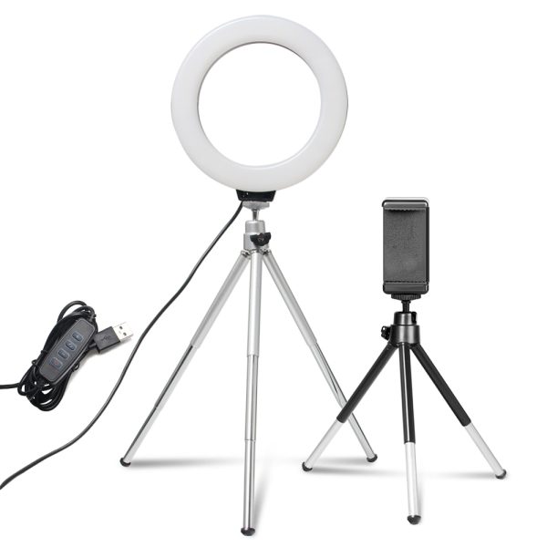 6inch Mini Selfie Ring Light Desktop LED Lamp Video Light With Tripod Phone Clip