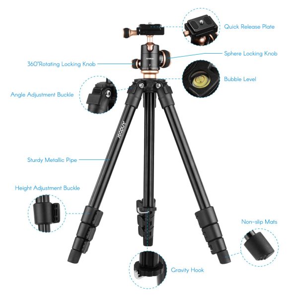 Andoer Q160SA Camera Tripod Complete Tripods with Panoramic Ballhead Bubble