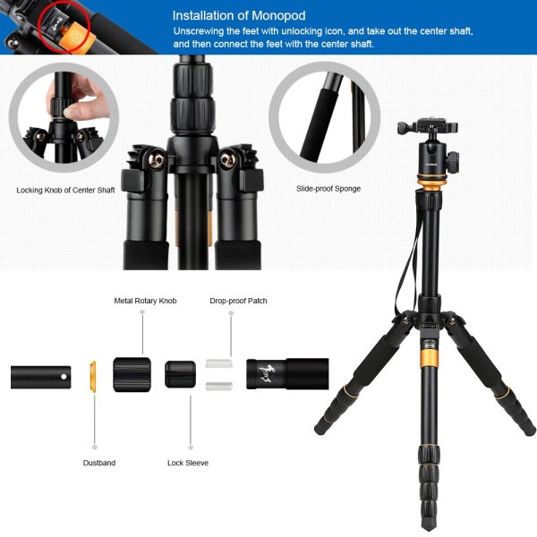 Andoer QZ-278 Professional Tripod Monopod Camera Tripod with Ball Head