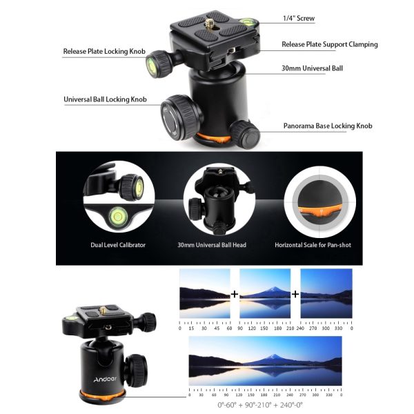 Andoer QZ-278 Professional Tripod Monopod Camera Tripod with Ball Head