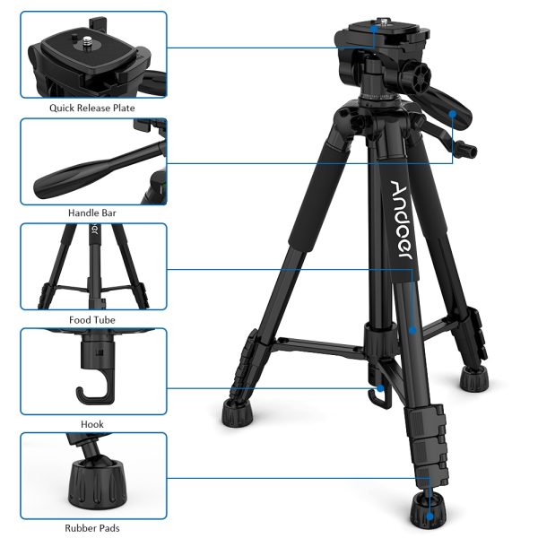 Andoer TTT-663N 57.5inch Camera Tripod for Phone Tripode Para Camara