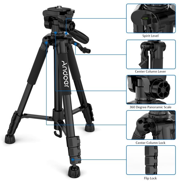 Andoer TTT-663N 57.5inch Camera Tripod for Phone Tripode Para Camara