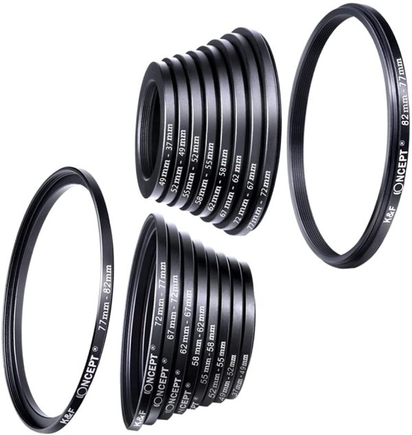 K&F CONCEPT 18pcs Camera Lens Filter Step Up/Down Adapter Ring