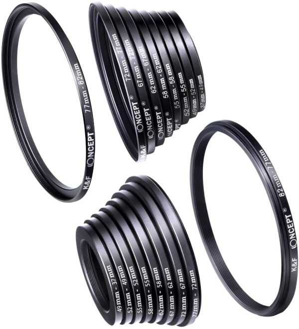 K&F CONCEPT 18pcs Camera Lens Filter Step Up/Down Adapter Ring