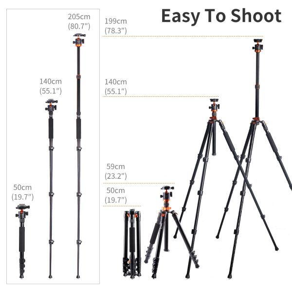 K&F Concept 80.7 inch Camera Tripod for DSLR Compact Aluminum with 360 Degree Ball Head and 10kgs Load