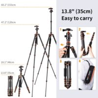 K&F Concept BA225 60 inch Carbon Fiber Tripod Lightweight Aluminum Alloy Triangle Seat Detachable