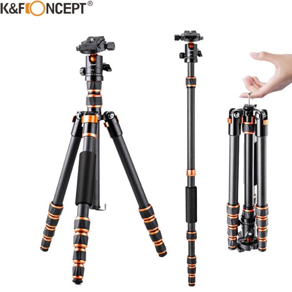 K&F Concept BA225 60 inch Carbon Fiber Tripod Lightweight Aluminum Alloy Triangle Seat Detachable