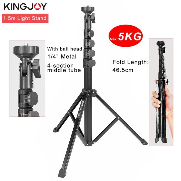 KINGJOY 1.55m Light Stand Tripod Max Load to 5KG for Photo Studio Fresnel Tungsten Light TV Station