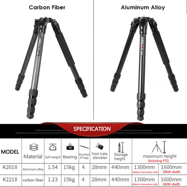 KINGJOY K2018/2218 carbon fiber tripod Light Weight for digital camera tripode Suitable for travel Top quality camera stand