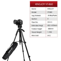 KINGJOY Officia Professional Portable Travel Aluminium Camera Tripod Video Accessories