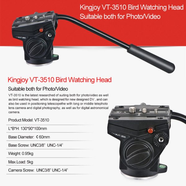 KINGJOY Official VT-3510 Panoramic Tripod Head Hydraulic Fluid Video Head For Tripod Monopod