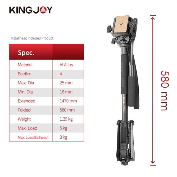 Kingjoy MP1008F Set Professional Monopod Set Dslr For All Models Camera Tripod