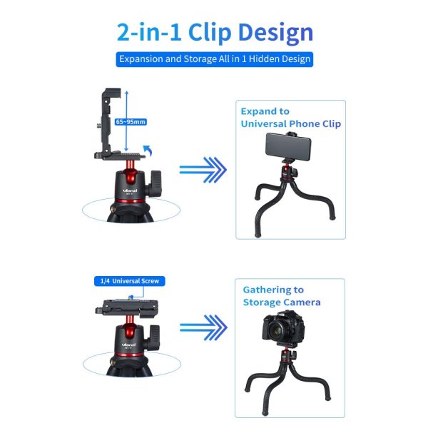 MT-11 Octopus Tripod for DSLR Camera Smartphone Magic Arm W Detachable Ballhead Hot Shoe Phone Clip