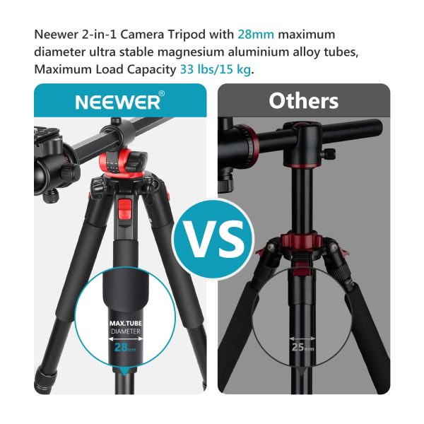 Neewer 184cm Aluminum Camera Tripod Monopod, 360 Degree Rotatable Center Column