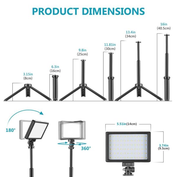 Neewer 2 Packs Portable Photography Lighting Kit Dimmable 5600K USB 66 LED Video with Mini Adjustable Tripod Stand