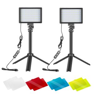 Neewer 2 Packs Portable Photography Lighting Kit Dimmable 5600K USB 66 LED Video with Mini Adjustable Tripod Stand