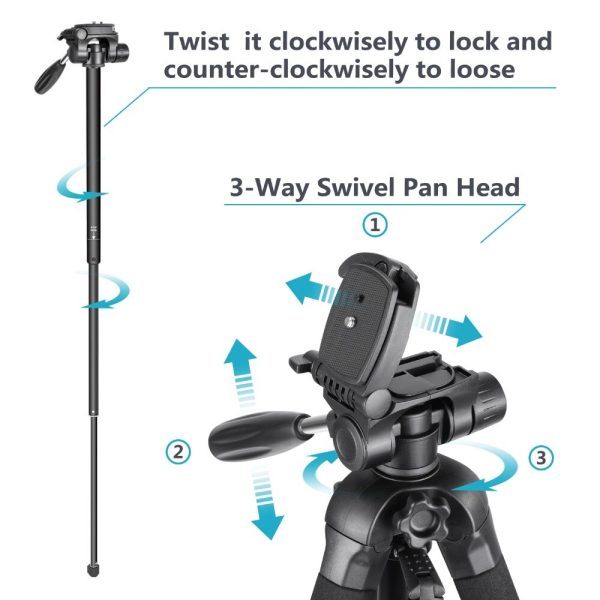 Neewer Camera Tripod Monopod Aluminum Alloy with 3-Way Swivel Pan Head Carrying Bag