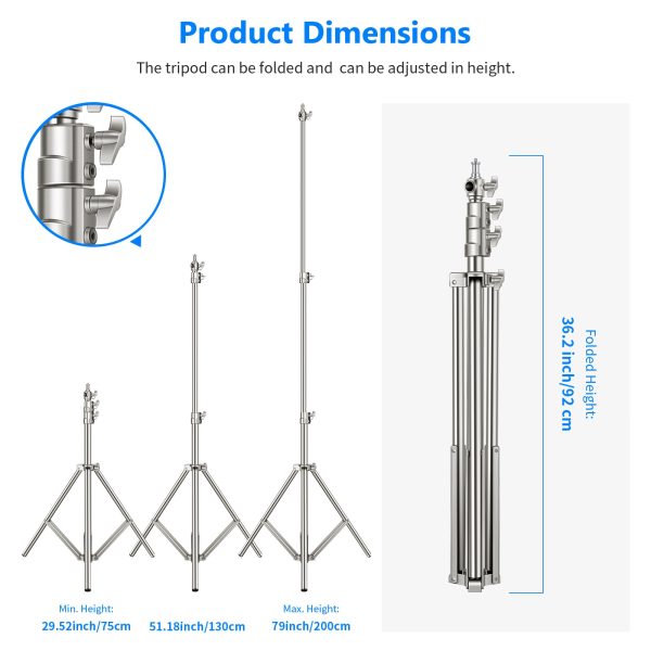 Neewer Stainless Steel Light Stand Silver, 79 inches/200 centimeters Foldable