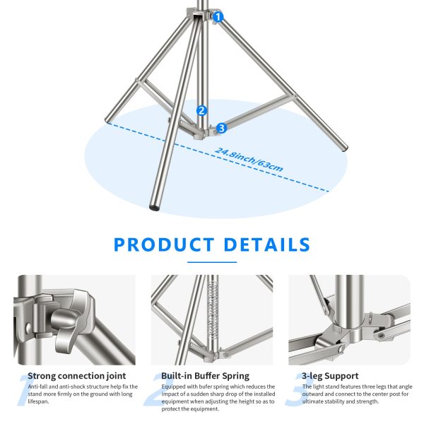 Neewer Stainless Steel Light Stand Silver, 79 inches/200 centimeters Foldable