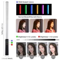 PULUZ RGB Handheld LED Light Wand Rechargeable Photography 9 colors Light Stick 12 Brightness Levels 1000 Lumens 3200-5600K