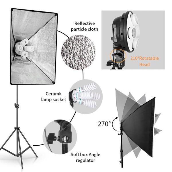 SH Photography Softbox Light Kit Four Lamp Holders Continuous Light System With E27