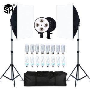 SH Photography Softbox Light Kit Four Lamp Holders Continuous Light System With E27