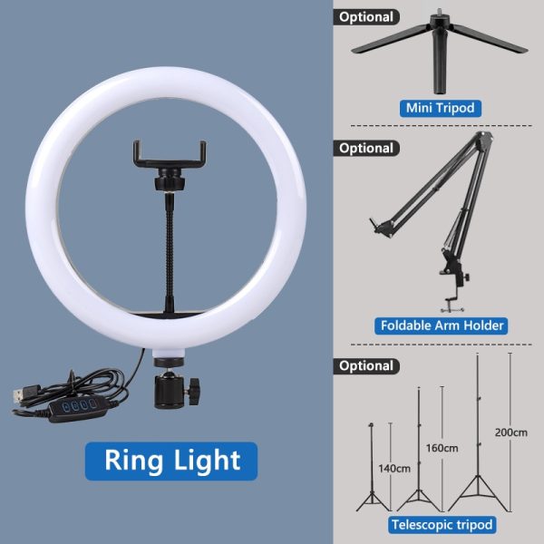 Selfie Ring Light Photography Led Rim Of Lamp With Mobile Holder Support Tripod Stand Ringlight