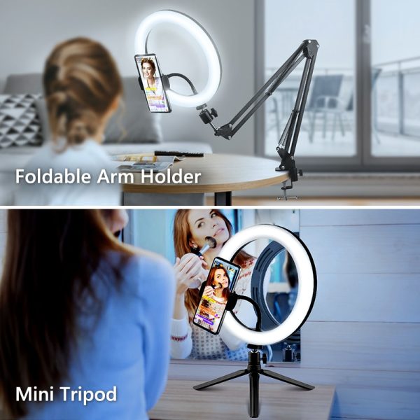 Selfie Ring Light Photography Led Rim Of Lamp With Mobile Holder Support Tripod Stand Ringlight