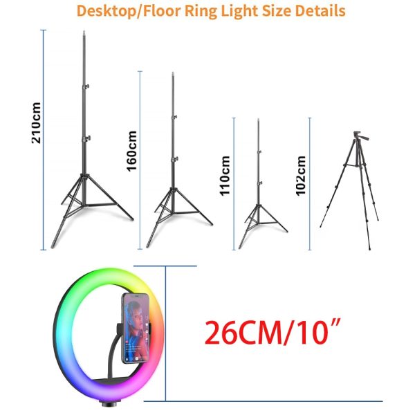 Selfie soft Ring Light RGB With Tripod Stand Fill LED RingLight Phone Photography Rim Light