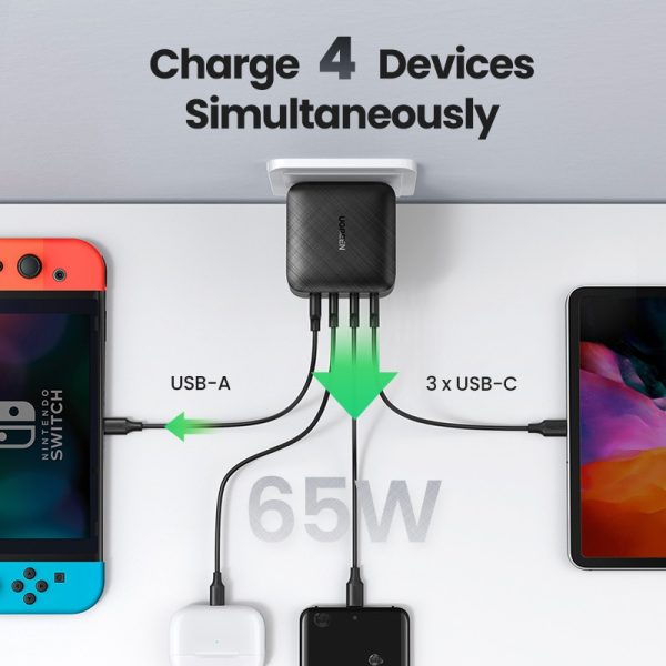 UGREEN 65W GaN Charger Quick Charge 4.0 3.0 Type C PD USB Charger