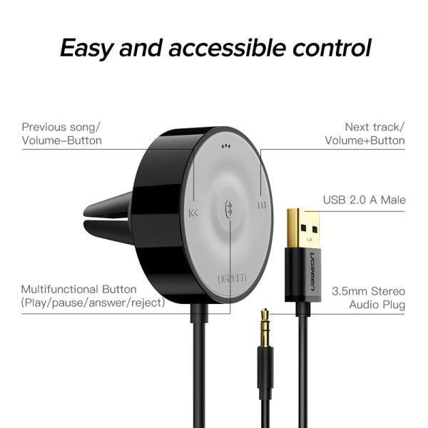 UGREEN Bluetooth 5.0 Car Kit Receiver aptX LL Wireless 3.5 AUX Adapter