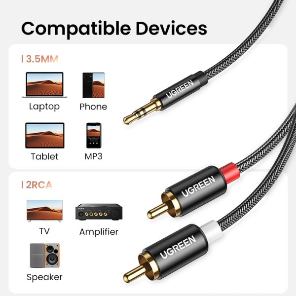 UGREEN RCA Cable HiFi Stereo 2RCA to 3.5mm Audio Cable AUX RCA Jack 3.5 Y Splitter for Amplifiers Audio Home Theater Cable RCA