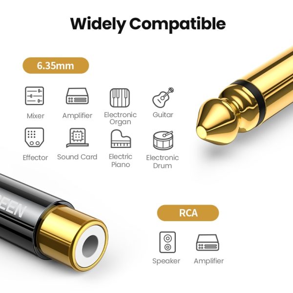 UGREEN RCA to 6.5mm 6.35mm 1/4 Adapter Gold Plated Pure Copper 6.5mm Male to RCA Female