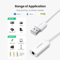 UGREEN Sound Card External 3.5mm USB Adapter USB to Headphone Speaker Audio