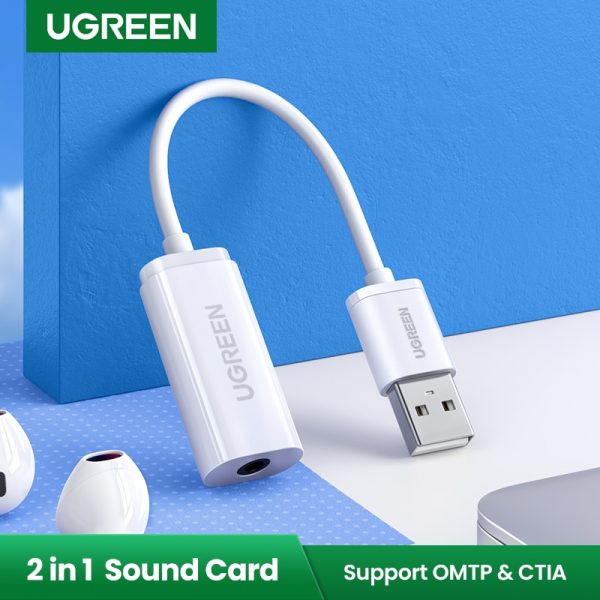 UGREEN Sound Card External 3.5mm USB Adapter USB to Headphone Speaker Audio