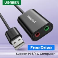 UGREEN Sound Card External 3.5mm USB Adapter USB to Microphone Speaker Audio