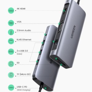 UGREEN USB C HUB 10 in 1 USB Type C to HDMI 4K USB 3.0 VGA PD 3.5mm Full Function HUB