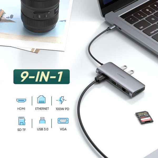 UGREEN USB C HUB 4K 60Hz 9-in-1 USB Type C to USB 3.0 HDMI VGA 100W PD Dock Splitter HUB