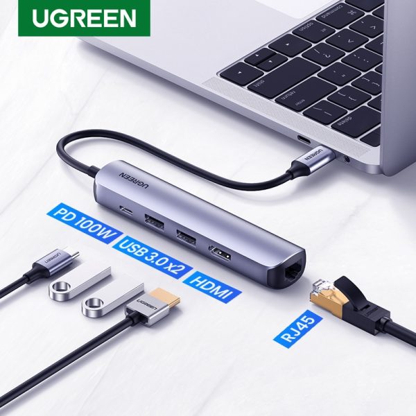 UGREEN USB C Hub Mini Size USB Type C 3.1 to 4K HDMI RJ45 PD USB 3.0 OTG Adapter