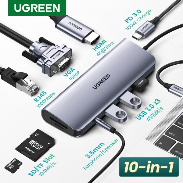 UGREEN USB HUB C HUB HDMI Adapter 10 in 1 USB C to USB 3.0 Dock for MacBook