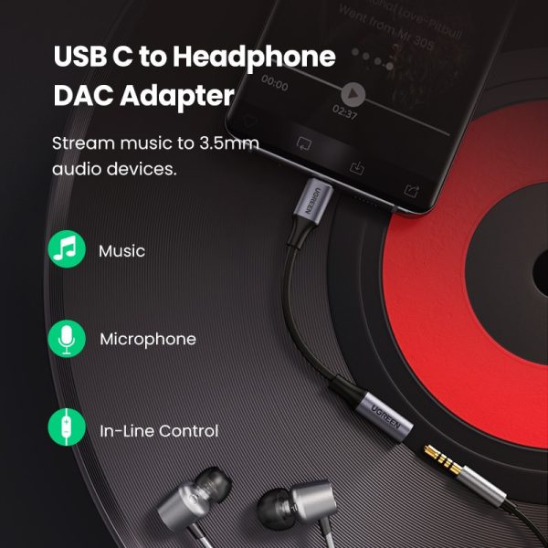 UGRREN USB Type C to 3.5mm Female Headphone Jack Adapter USB C to Aux Audio Cable