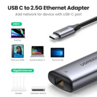 Ugreen 2500Mbps USB C Ethernet Adapter 2.5 Gigabit Type C to Lan RJ45 Network Card