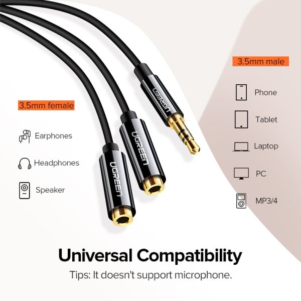 Ugreen Headphone Splitter Audio Cable 3.5mm Male to 2 Female Jack 3.5mm Splitter Adapter