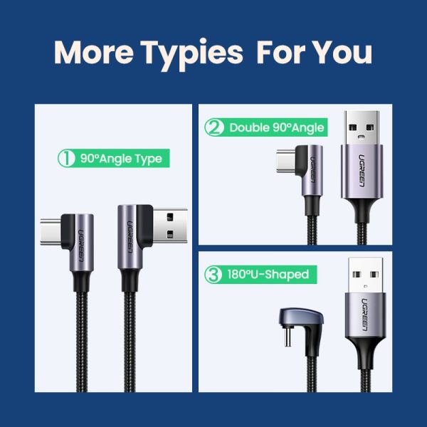 Ugreen Nylon USB C Cable 90 Degree Fast Charger USB Type C Cable